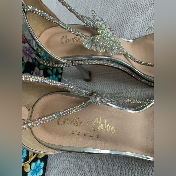 Chase + Chloe Silver Sculptural Heels with Butterfly Detail - Picture 4 of 11